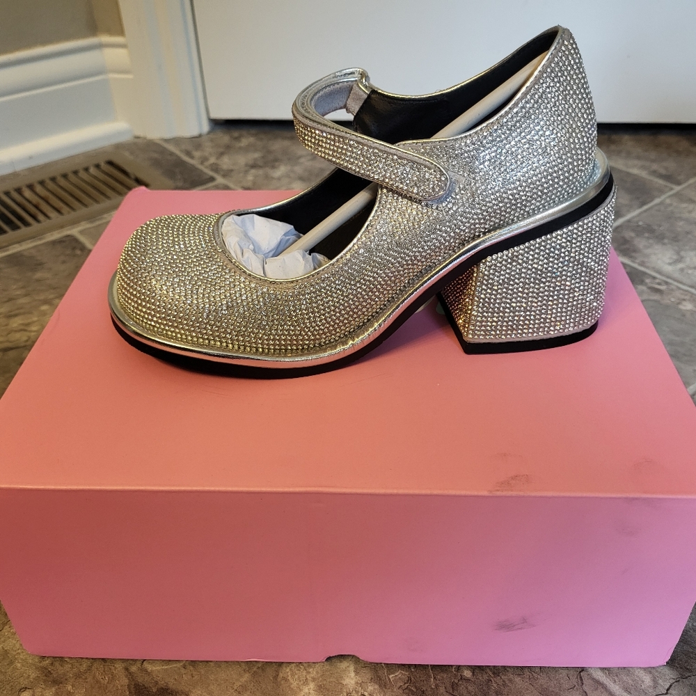 Silver rhinestone MaryJanes